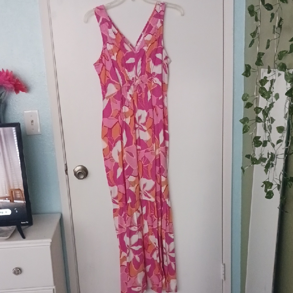 Pink And Orange With White Pattern MAXI dress SIZE M